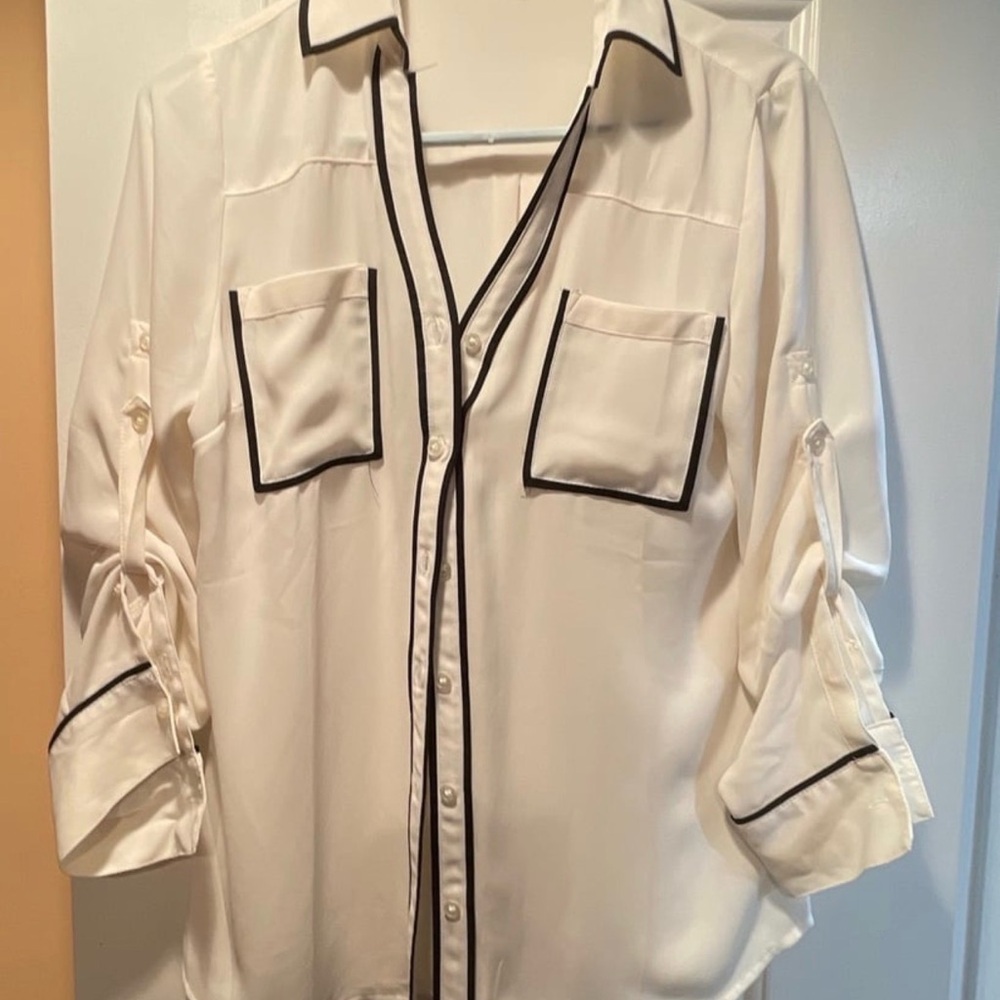 Express White Blouse with Black Trim